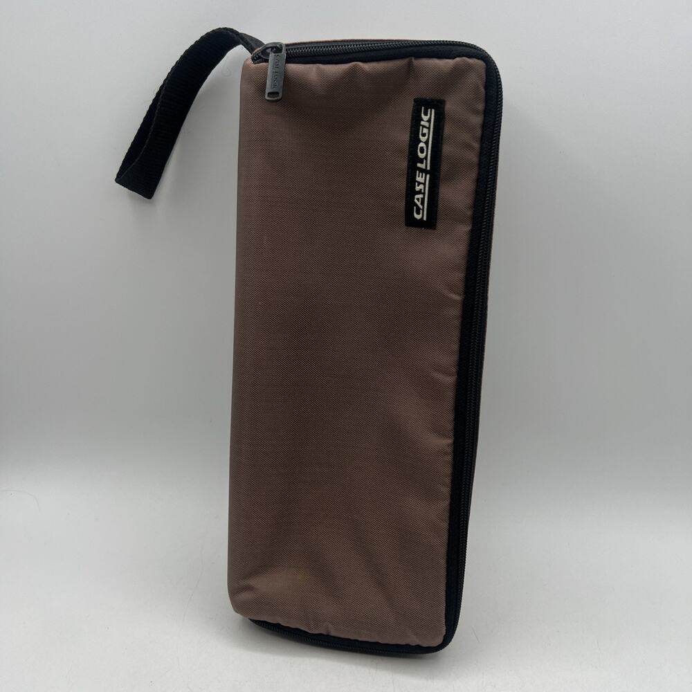 Case Logic 15 Cassette Tape Storage Case Wrist Strap Brown Nylon Tote Carry 12"